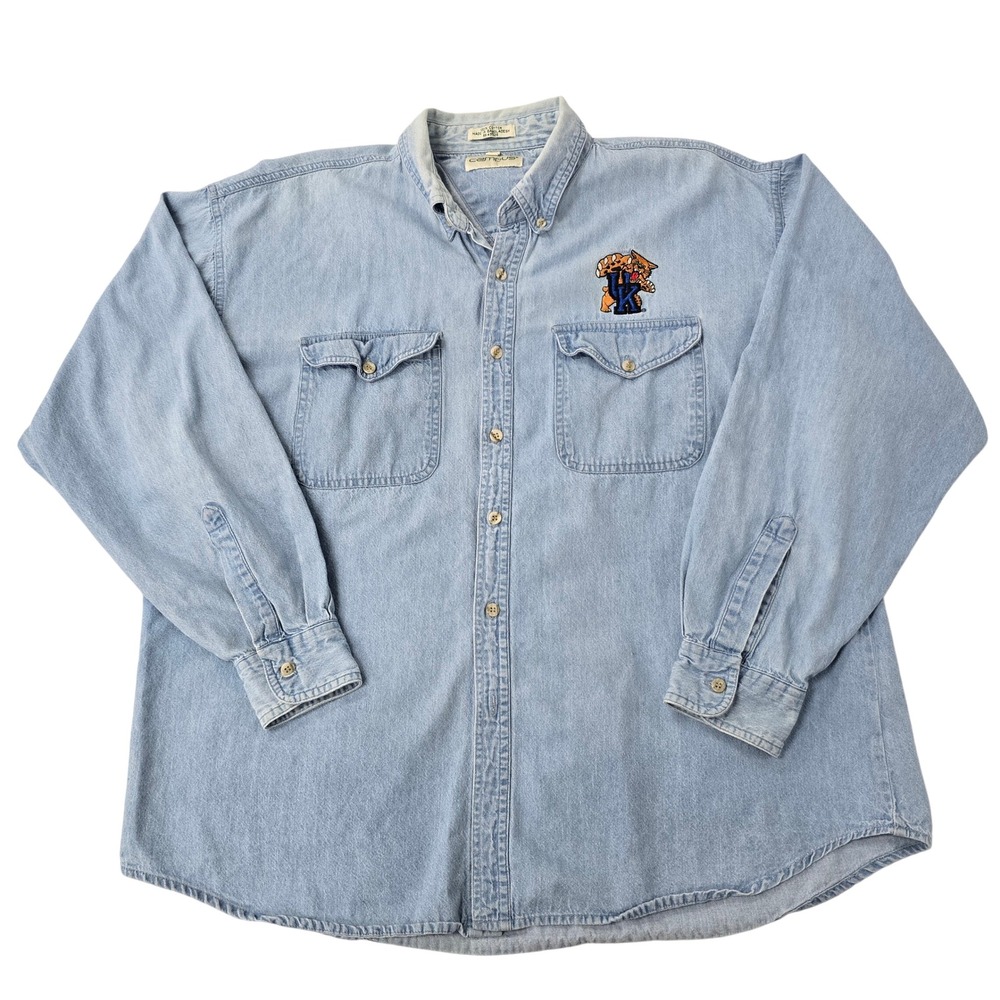 Vintage Campus Kentucky Wildcats Denim Shirt XL Embroidered UK Button Up NCAA